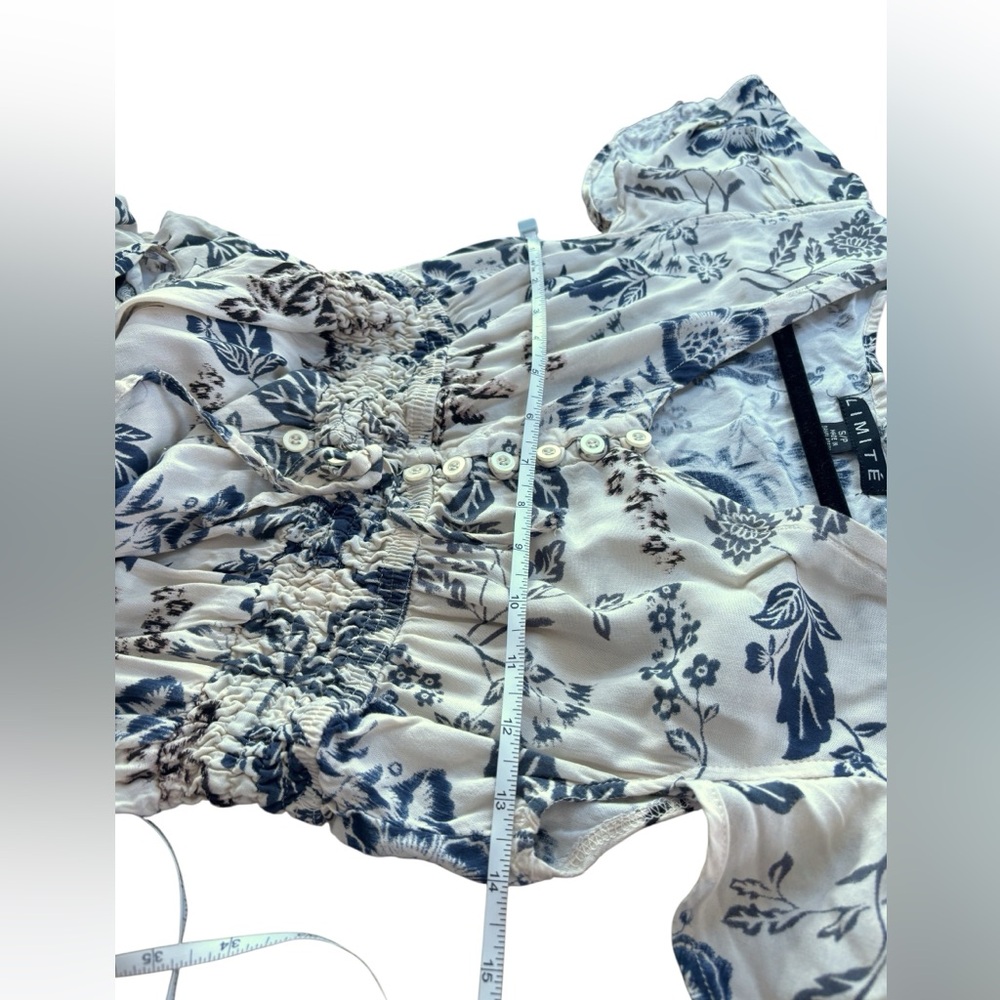 Vintage Y2K Cream Blue Botanical Floral High Low Cottagecore Dress S Prairie - Picture 10 of 12